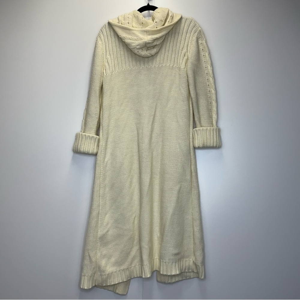 Vintage Co1umn Long Hooded Cable Knit Cream Cardigan Sweater - Picture 9 of 16